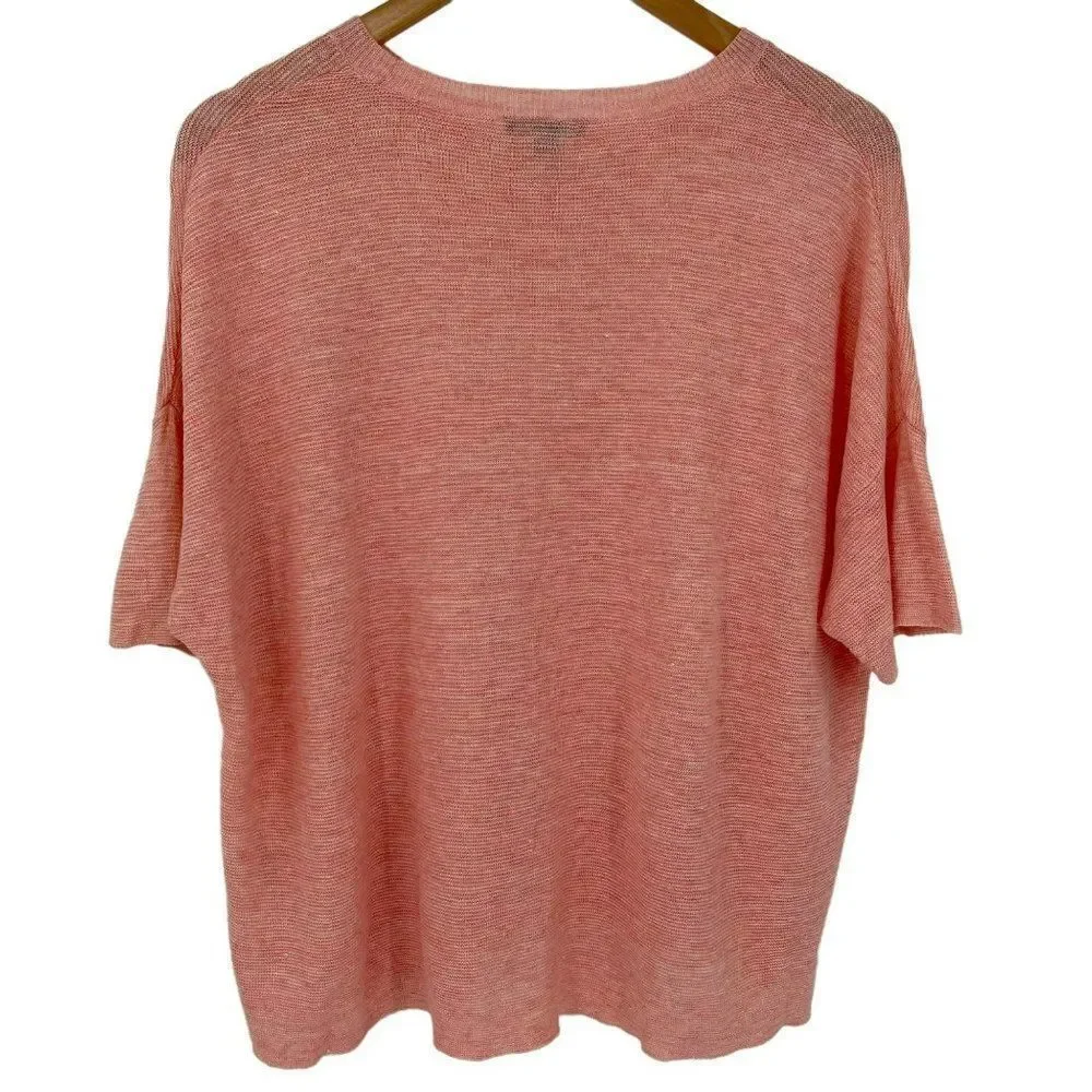 Eileen Fisher Organic Linen Melange Round Neck Short Sleeve Top Peach Women LG‎ - Picture 5 of 7